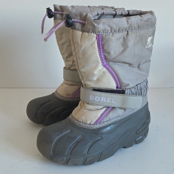 SOREL | Flurry Winter Boots Gray Purple Girls Sz 1 - Picture 2 of 8